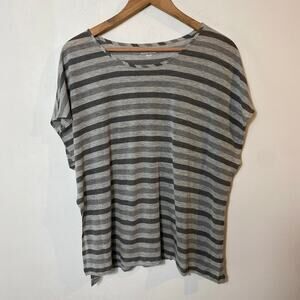 Eileen Fisher SZ M Gray Striped Micromodal Boxy Cap Sleeve Minimalist Top Casual
